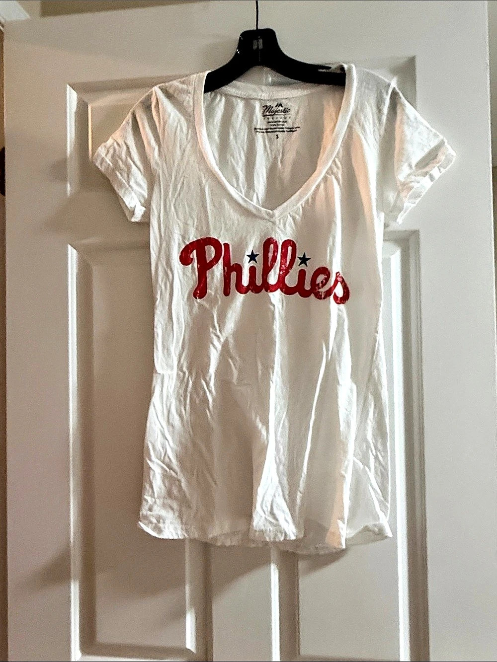 Majestic Phillies Graphic White Red Short Sleeve Size Small